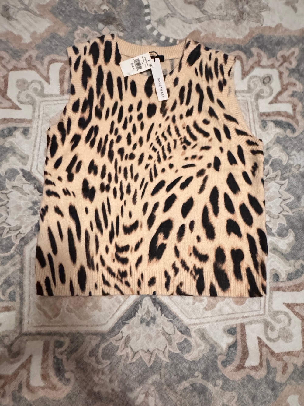 Sanctuary Cream and Black Leopard-Print Sleeveless sweater Tank - Picture 6 of 8